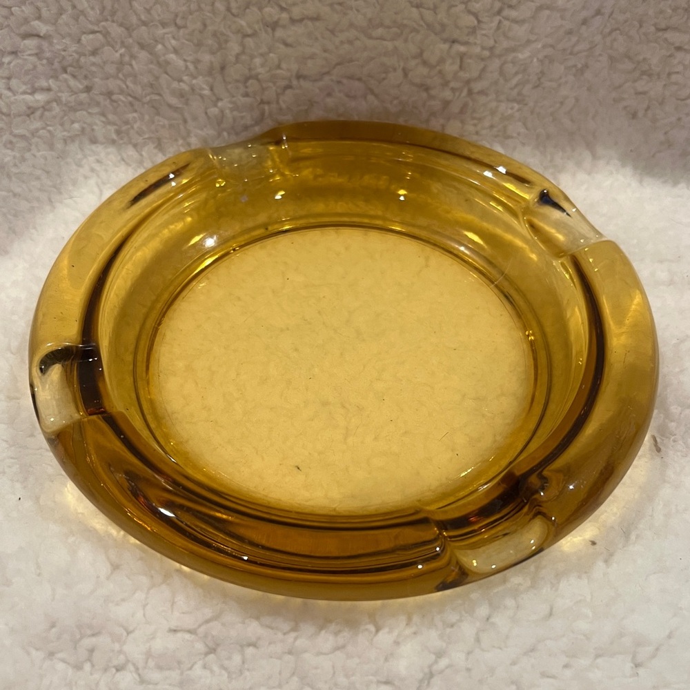 Vintage Amber Glass Ashtray 8” MCM, Hazel Atlas, Cigar 4 Slot VTG, Heavy